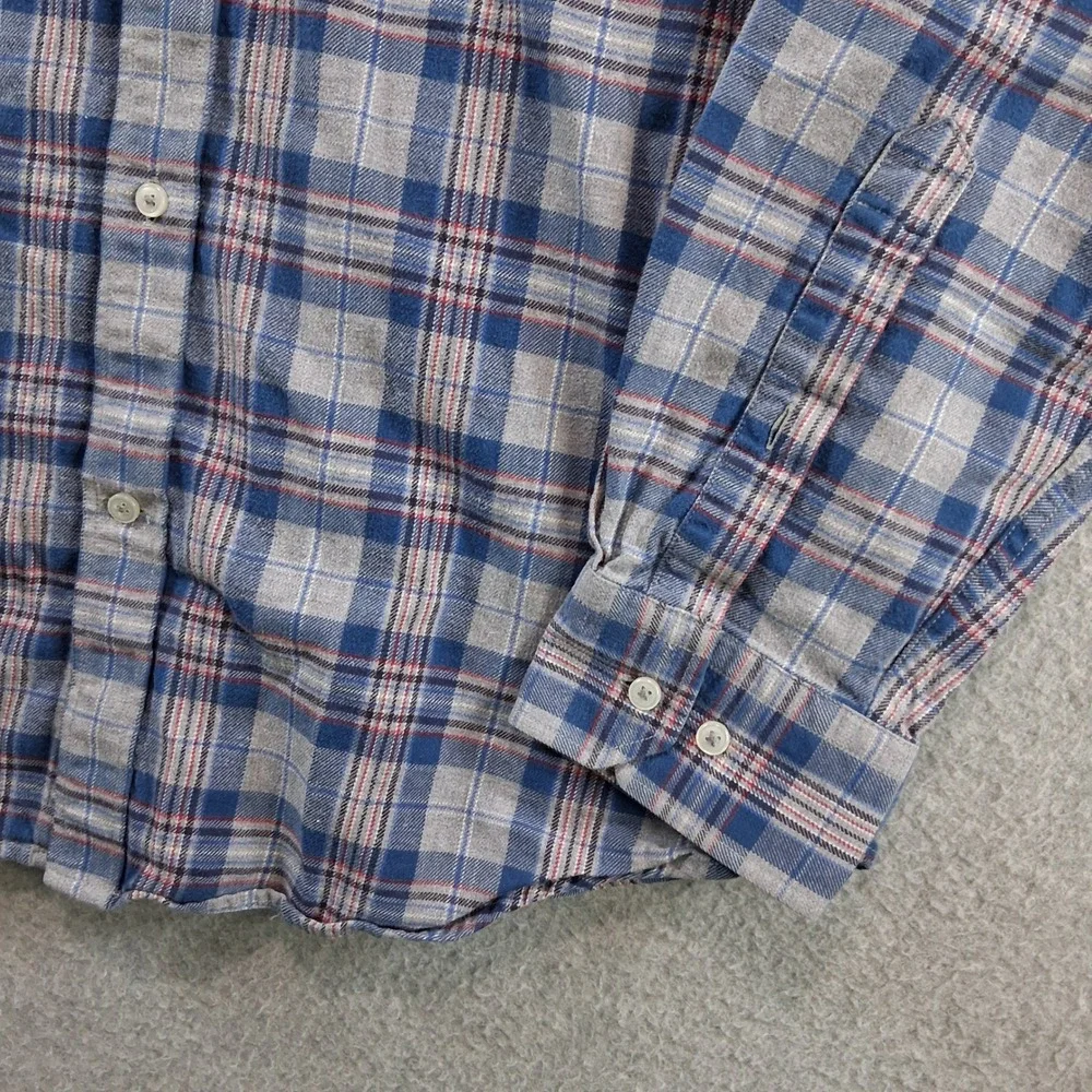 Banana Republic Luxe Flannel Shirt Mens Large Blue Gray Plaid Slim Fit Soft
